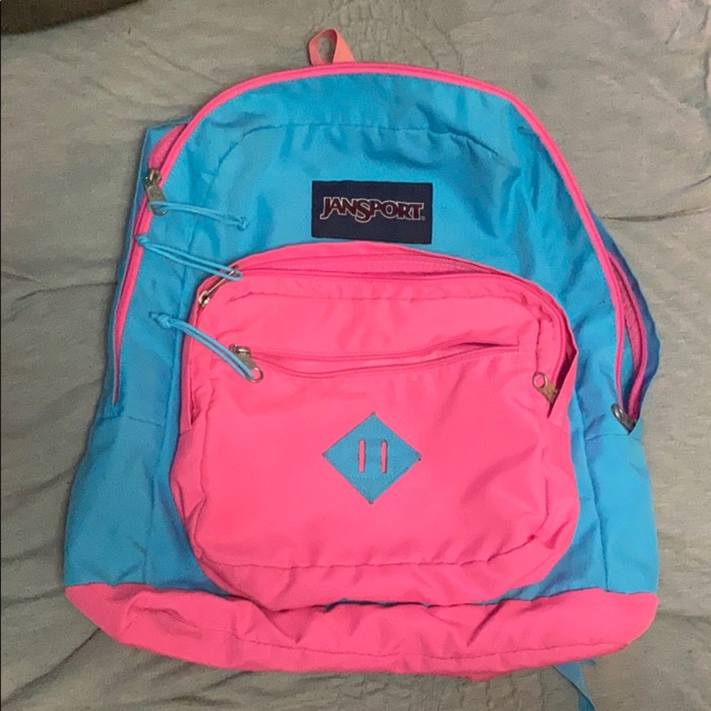 Jansport highlighter pink and blue backpack!